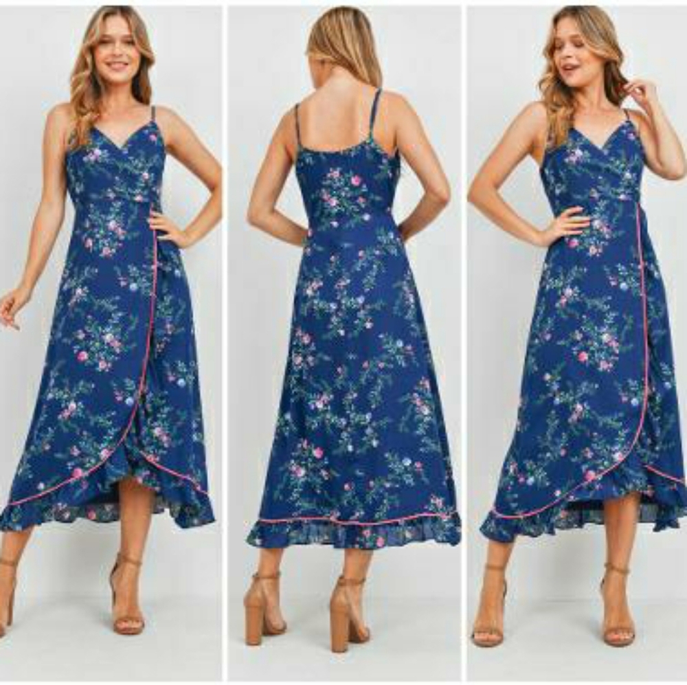 LAST ONE❗️Boho Chic Navy Blue Floral Maxi Dress - Picture 3 of 6